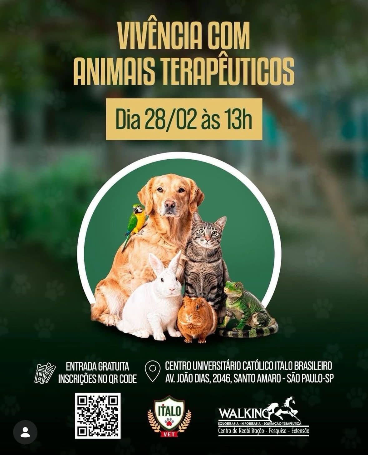 Arte de divulgação de Vivência com animais terapêuticos