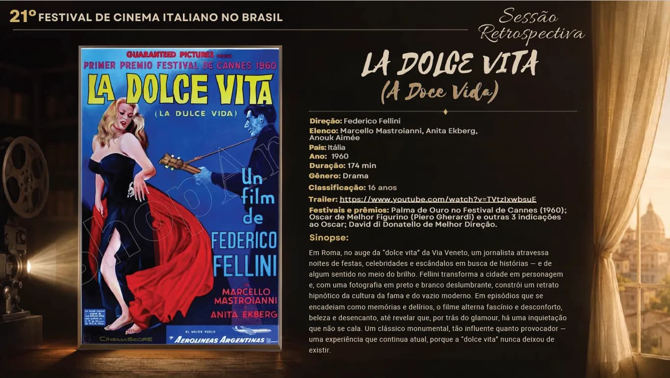 Arte de divulgação de 21º Festival de Cinema Italiano no Brasil